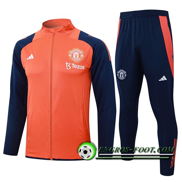 Ensemble Survetement de Foot Veste Foot Manchester United Orange/Bleu 2024/2025