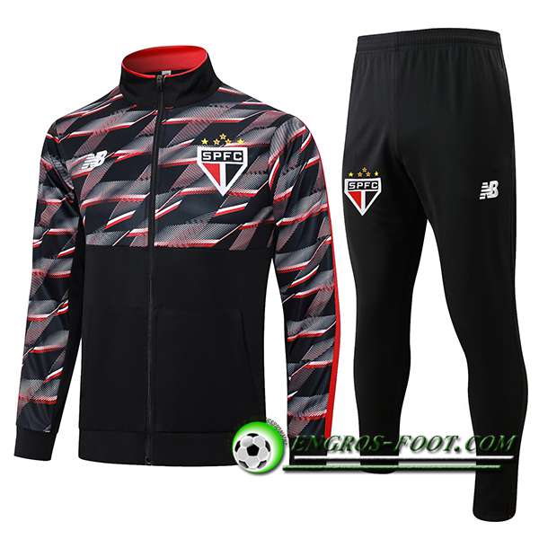 Ensemble Survetement de Foot Veste Foot Sao Paulo FC Noir/Rouge 2024/2025