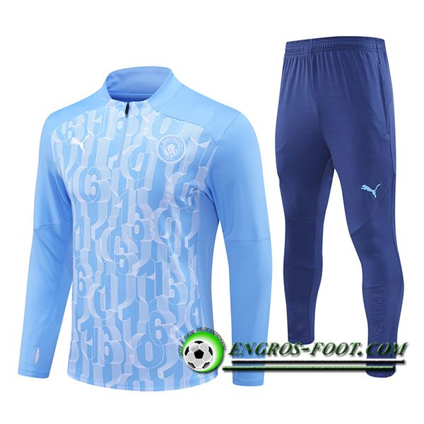 Ensemble Survetement de Foot Manchester City Bleu/Blanc 2024/2025