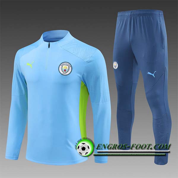 Ensemble Survetement de Foot Manchester City Enfant Bleu Clair 2024/2025