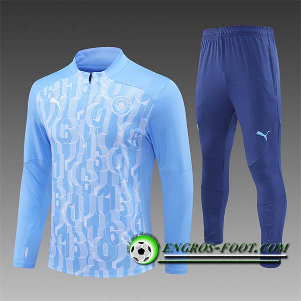 Ensemble Survetement de Foot Manchester City Enfant Bleu/Blanc 2024/2025