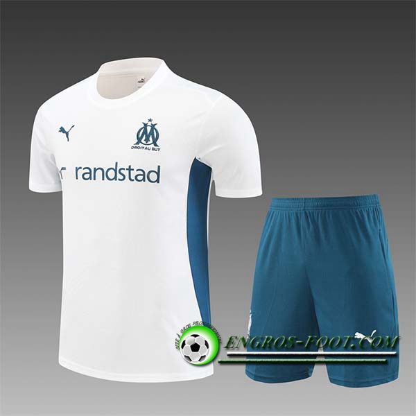 Ensemble Training T-Shirts Marseille Enfant Blanc/Vert 2024/2025