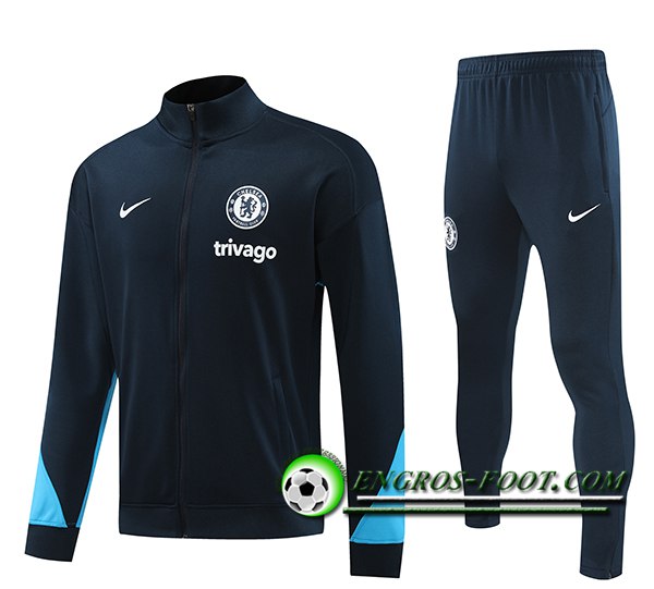 Insieme Giacca Con Cappuccio Tuta FC Chelsea Nero/Blu 2024/2025