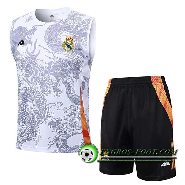 Ensemble Training Debardeur Real Madrid Blanc/Gris 2024/2025