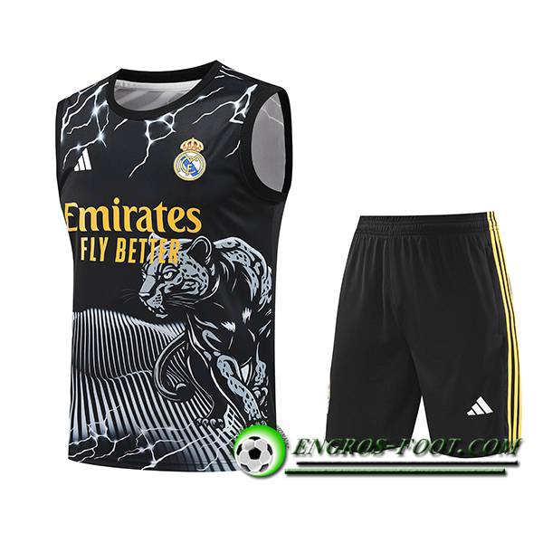 Ensemble Training Debardeur Real Madrid Noir/Blanc/Jaune 2024/2025