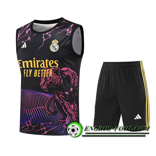 Ensemble Training Debardeur Real Madrid Noir/Pourpre/Jaune 2024/2025