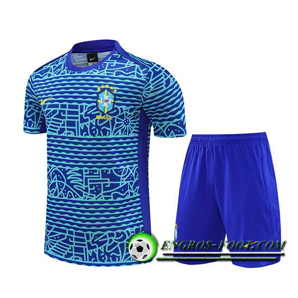 Ensemble Training T-Shirts Brésil Bleu/Vert 2024/2025 -05