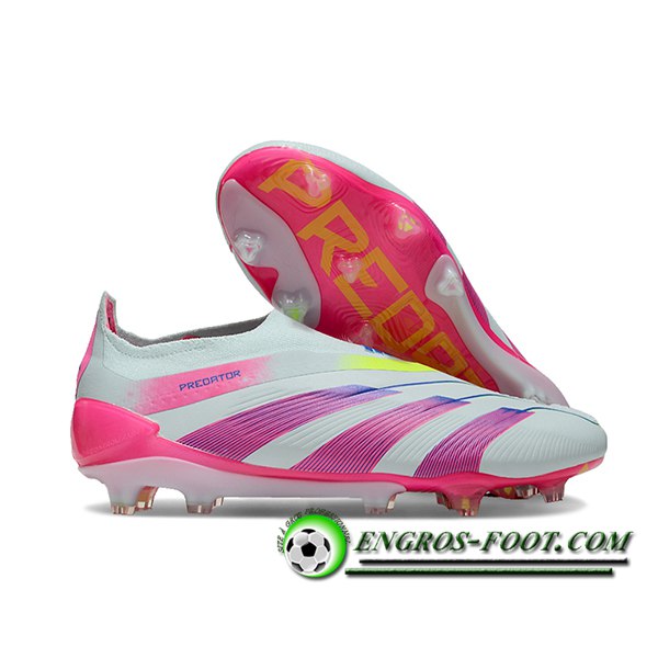 Adidas Chaussures de Foot PREDATOR ELITE LACELESS BOOTS FG Gris/Pourpre/Rose