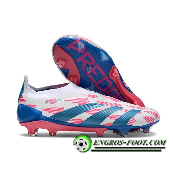 Adidas Chaussures de Foot PREDATOR ELITE LACELESS BOOTS FG Blanc/Bleu/Rose