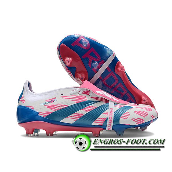 Adidas Chaussures de Foot Predator Elite Tongue FG Blanc/Rose/Bleu