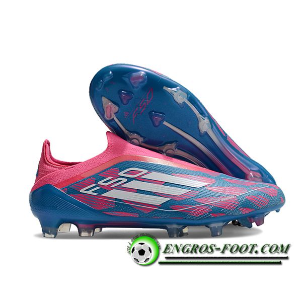 Adidas Chaussures de Foot F50 Elite Laceless FG Rose/Bleu/Blanc