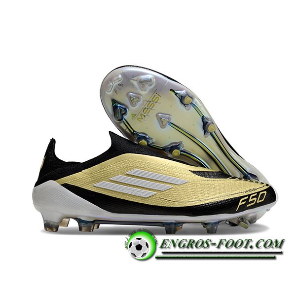 Adidas Chaussures de Foot F50 Elite Laceless FG Jaune/Noir/Blanc