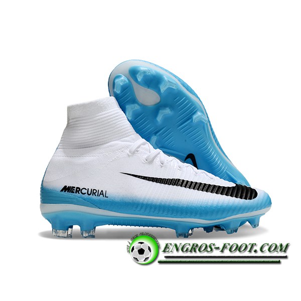 Nike Chaussures de Foot Zoom Superfly 5 Elite FG Blanc/Bleu/Noir