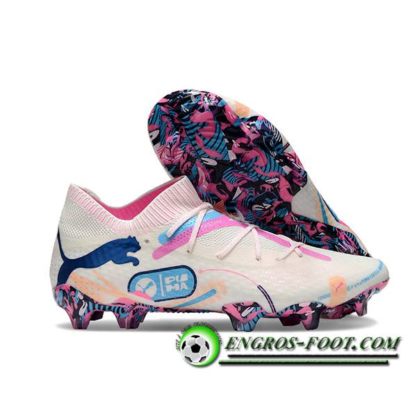 PUMA Chaussures de Foot FUTURE 7 ULTIMATE FG/AG Blanc/Rose/Bleu