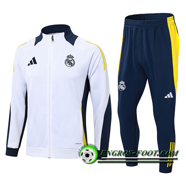 Ensemble Survetement de Foot Veste Foot Real Madrid Blanc/Bleu/Jaune 2024/2025 -02