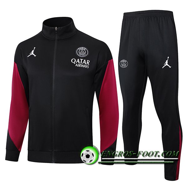 Ensemble Survetement de Foot Veste Foot PSG Noir/Rouge 2024/2025 -02