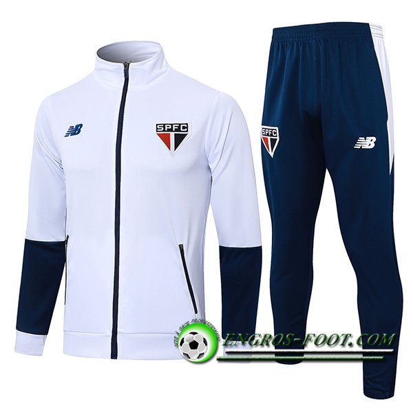 Ensemble Survetement de Foot Veste Foot Sao Paulo FC Blanc/Bleu 2024/2025