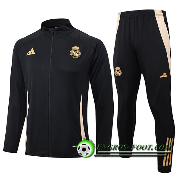 Ensemble Survetement de Foot Veste Foot Real Madrid Noir/Jaune 2024/2025 -02