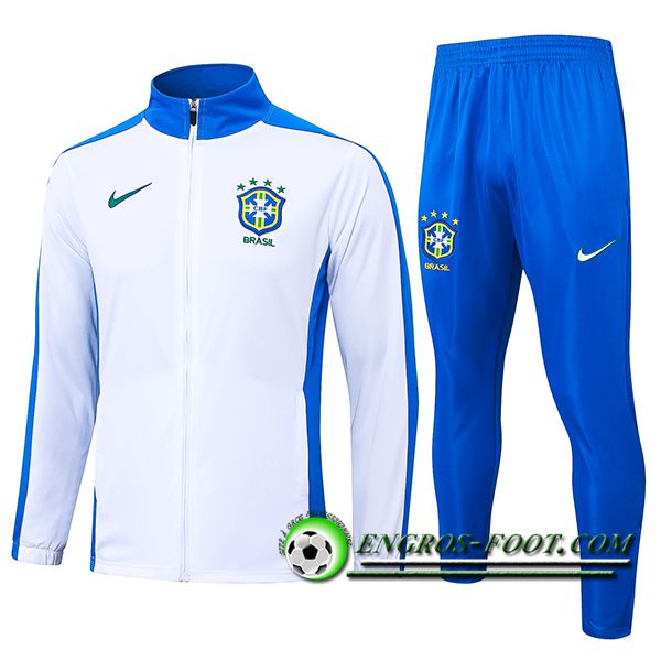 Ensemble Survetement de Foot Veste Foot Brésil Blanc/Bleu 2024/2025