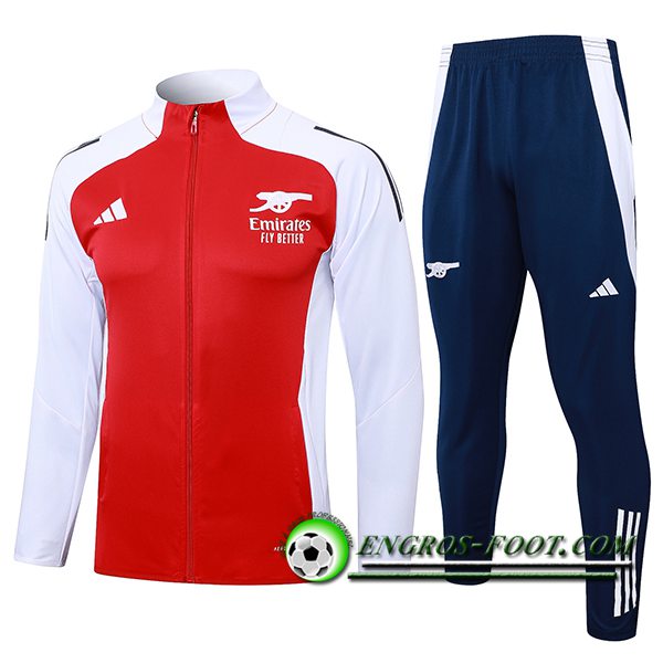 Ensemble Survetement de Foot Veste Foot Arsenal Blanc/Rouge 2024/2025