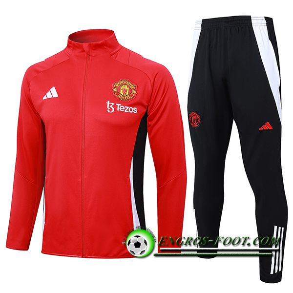 Ensemble Survetement de Foot Veste Foot Manchester United Rouge/Noir/Blanc 2024/2025