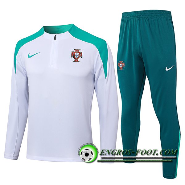 Ensemble Survetement de Foot Portugal Blanc/Vert 2024/2025 -03