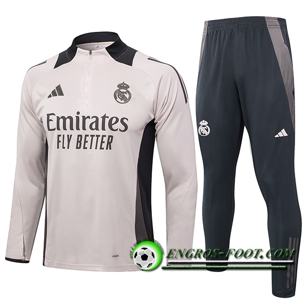 Ensemble Survetement de Foot Real Madrid Rose/Gris 2024/2025 -03