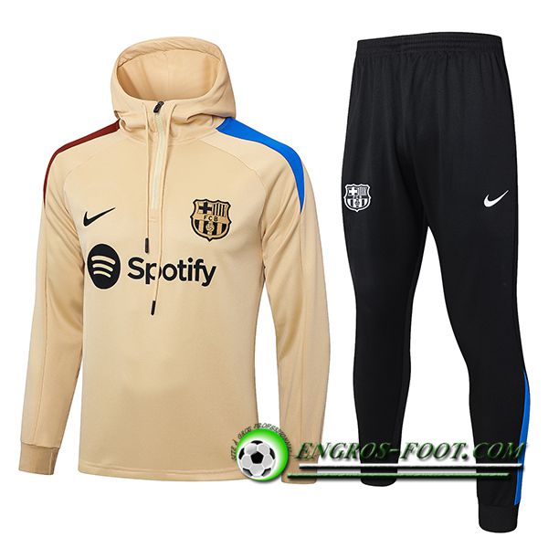 Ensemble Survetement Veste A Capuche Coupe-Vent FC Barcelone Jaune 2024/2025