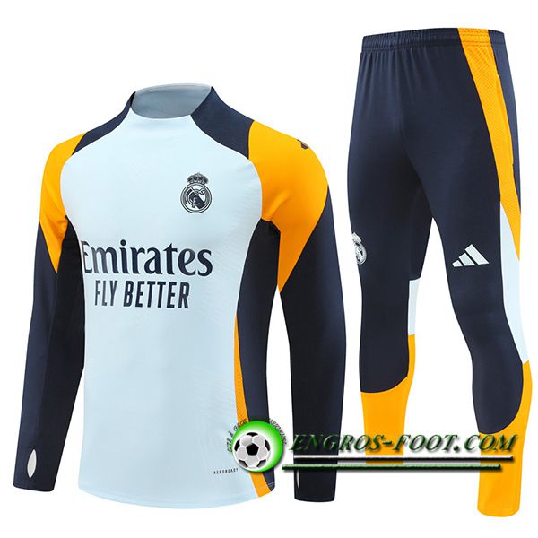 Ensemble Survetement de Foot Real Madrid Bleu/Orange 2024/2025