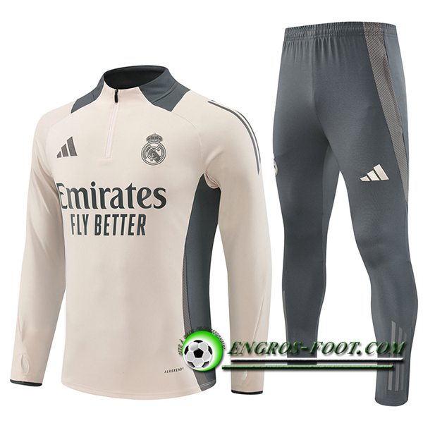 Ensemble Survetement de Foot Real Madrid Beige/Gris 2024/2025