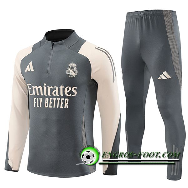 Ensemble Survetement de Foot Real Madrid Gris/Beige 2024/2025