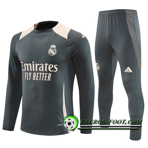 Ensemble Survetement de Foot Real Madrid Gris/Beige 2024/2025 -02