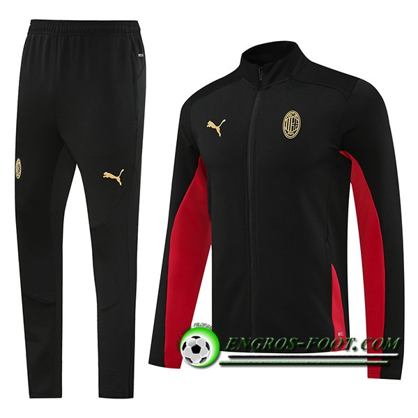 Ensemble Survetement de Foot Veste Foot Milan AC Noir/Rouge 2024/2025