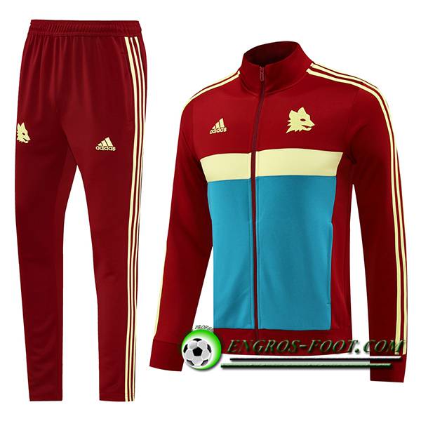 Ensemble Survetement de Foot Veste Foot AS Roma Rouge/Bleu/Jaune 2024/2025