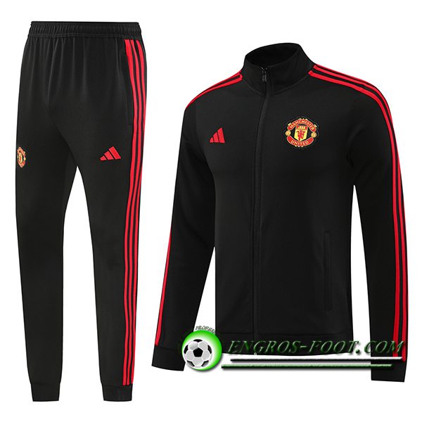 Ensemble Survetement de Foot Veste Foot Manchester United Noir/Rouge 2024/2025