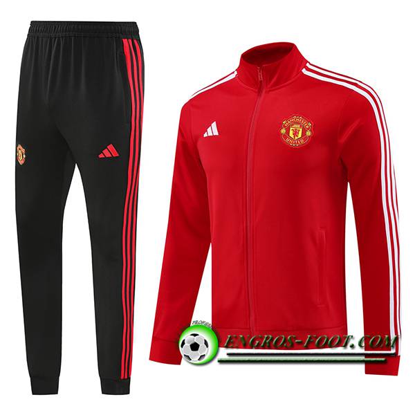 Ensemble Survetement de Foot Veste Foot Manchester United Rouge/Blanc 2024/2025