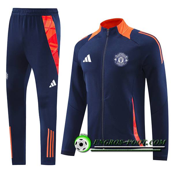 Ensemble Survetement de Foot Veste Foot Manchester United Bleu Royal 2024/2025