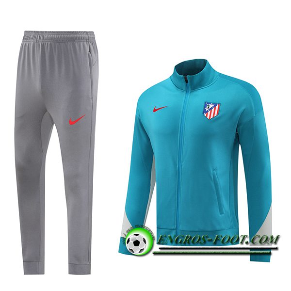 Ensemble Survetement de Foot Veste Foot Atletico Madrid Bleu/Gris 2024/2025