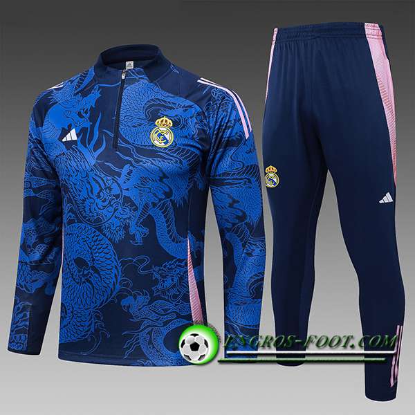 Ensemble Survetement de Foot Real Madrid Enfant Bleu/Rose 2024/2025