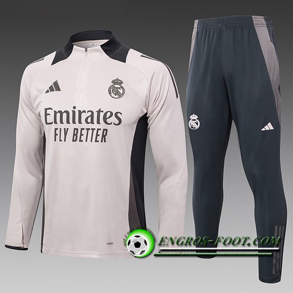 Ensemble Survetement de Foot Real Madrid Enfant Rose/Gris 2024/2025 -02