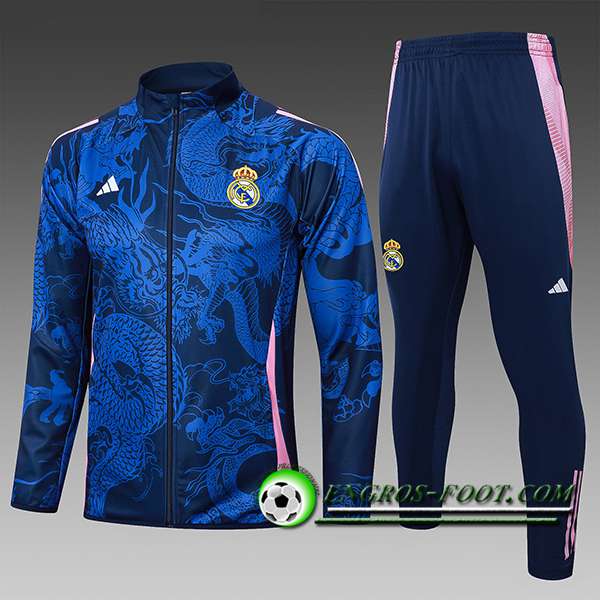 Ensemble Survetement de Foot Real Madrid Enfant Bleu/Rose 2024/2025 -02