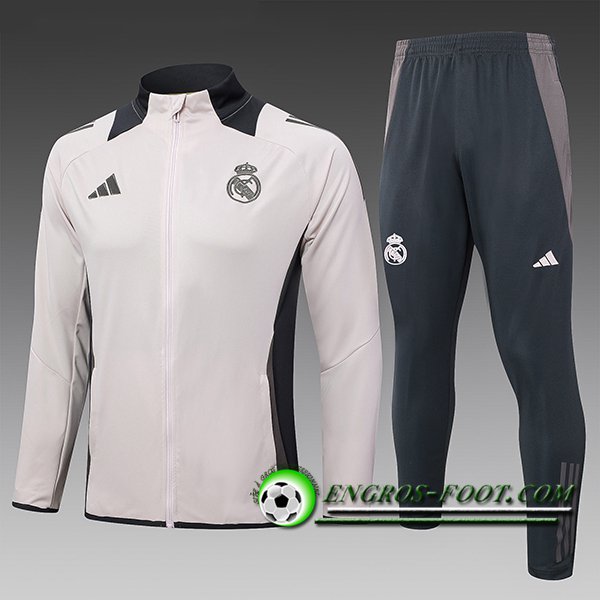 Ensemble Survetement de Foot Real Madrid Enfant Rose/Gris 2024/2025 -03