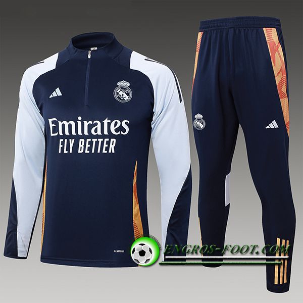 Ensemble Survetement de Foot Real Madrid Enfant Bleu/Orange 2024/2025