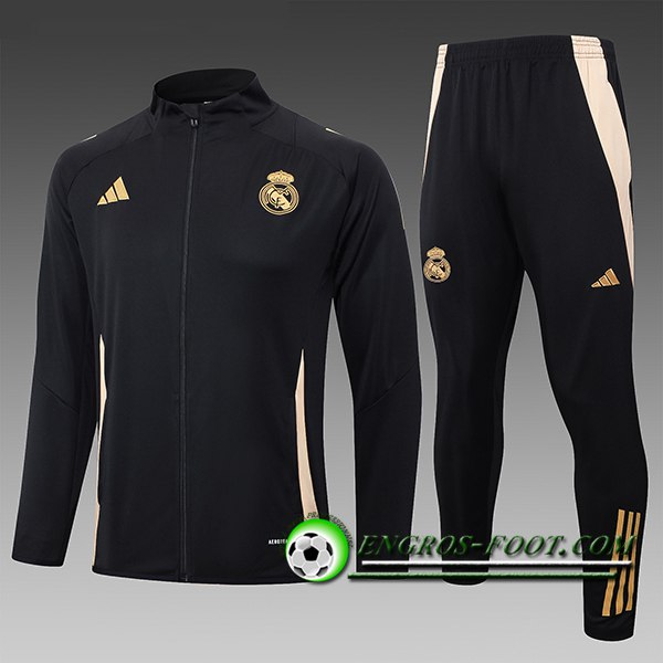 Ensemble Survetement de Foot Real Madrid Enfant Noir/Jaune 2024/2025 -04