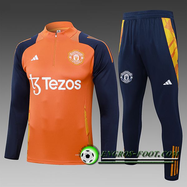 Ensemble Survetement de Foot Manchester United Enfant Orange/Pourpre 2024/2025