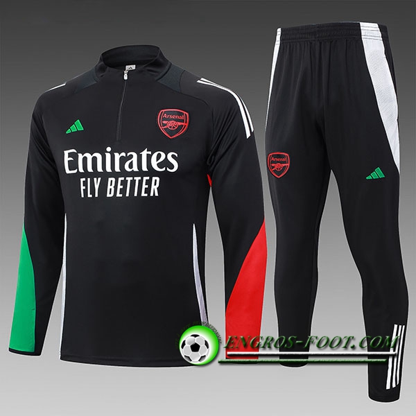 Ensemble Survetement de Foot Arsenal Enfant Noir/Vert/Rouge 2024/2025 -02