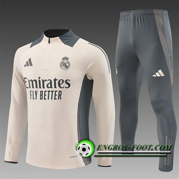 Ensemble Survetement de Foot Real Madrid Enfant Beige/Gris 2024/2025