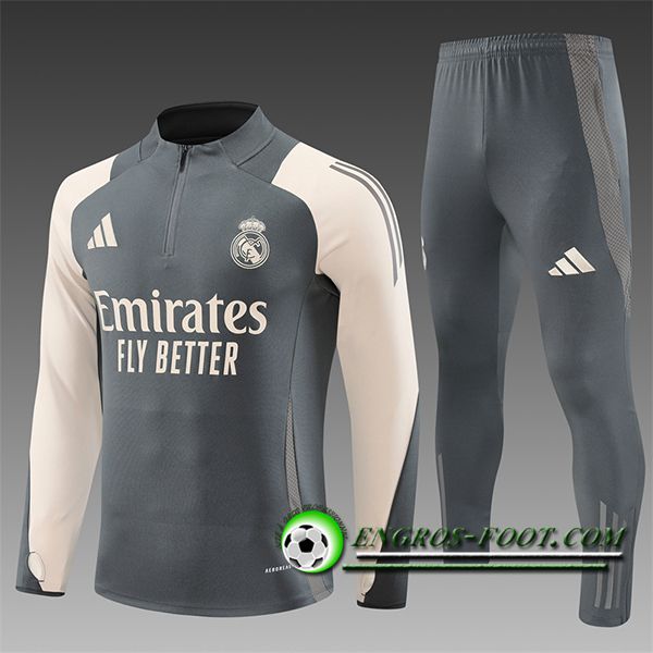 Ensemble Survetement de Foot Real Madrid Enfant Gris/Beige 2024/2025