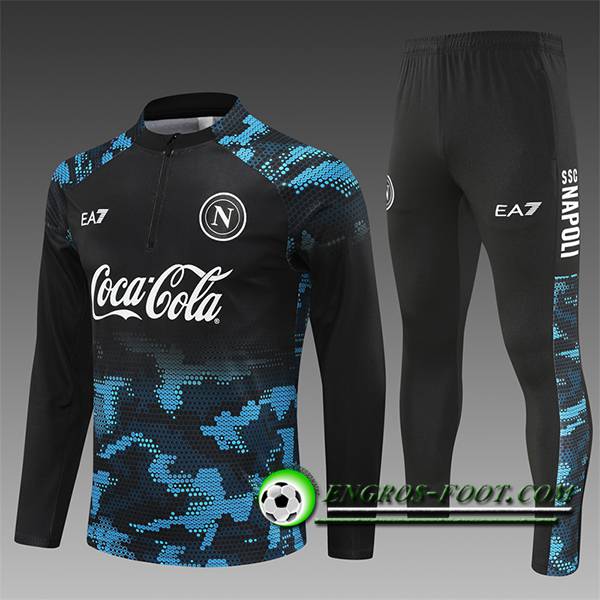 Ensemble Survetement de Foot SSC Naples Enfant Noir/Bleu 2024/2025