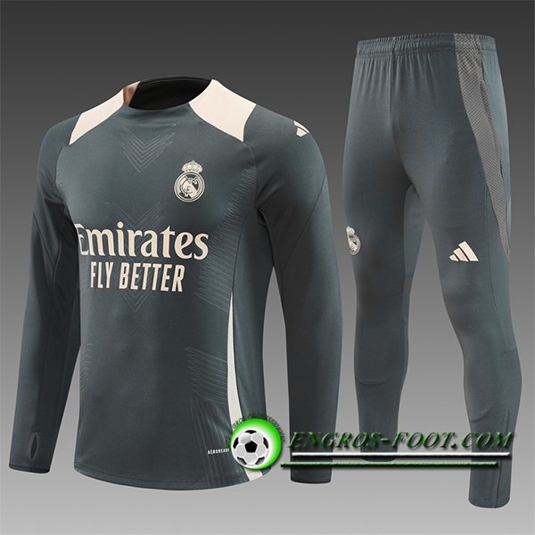 Ensemble Survetement de Foot Real Madrid Enfant Gris/Beige 2024/2025 -02